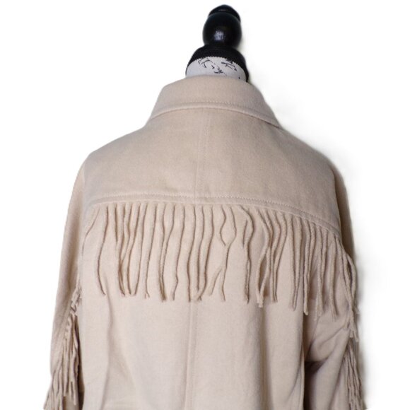 🆕ANN TAYLOR Fringe Bomber Jacket Wool Blend Lined Beige Medium - Picture 8 of 11